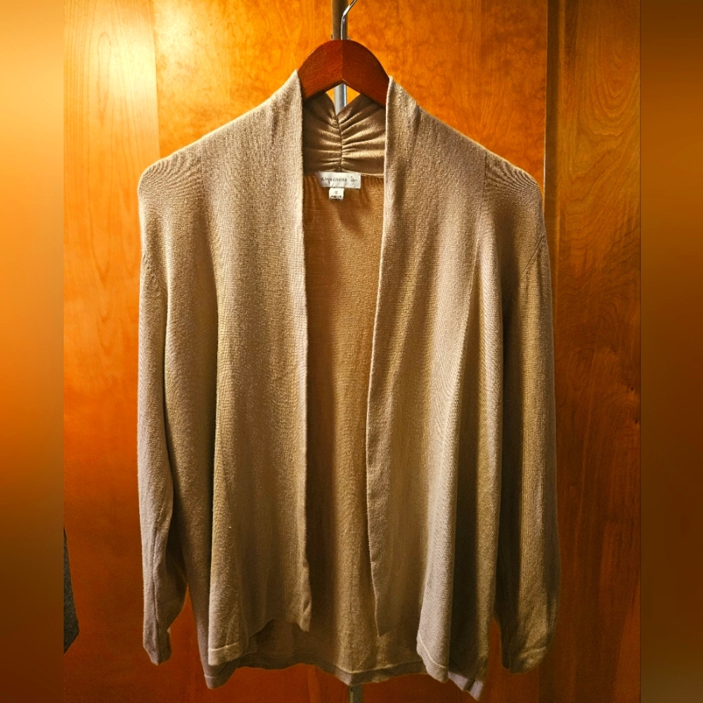 Susan Graver small beige rouched sleeve cardigan